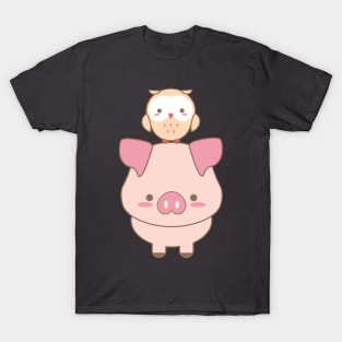 Kawaii Animals Pattern in Light Pink T-Shirt